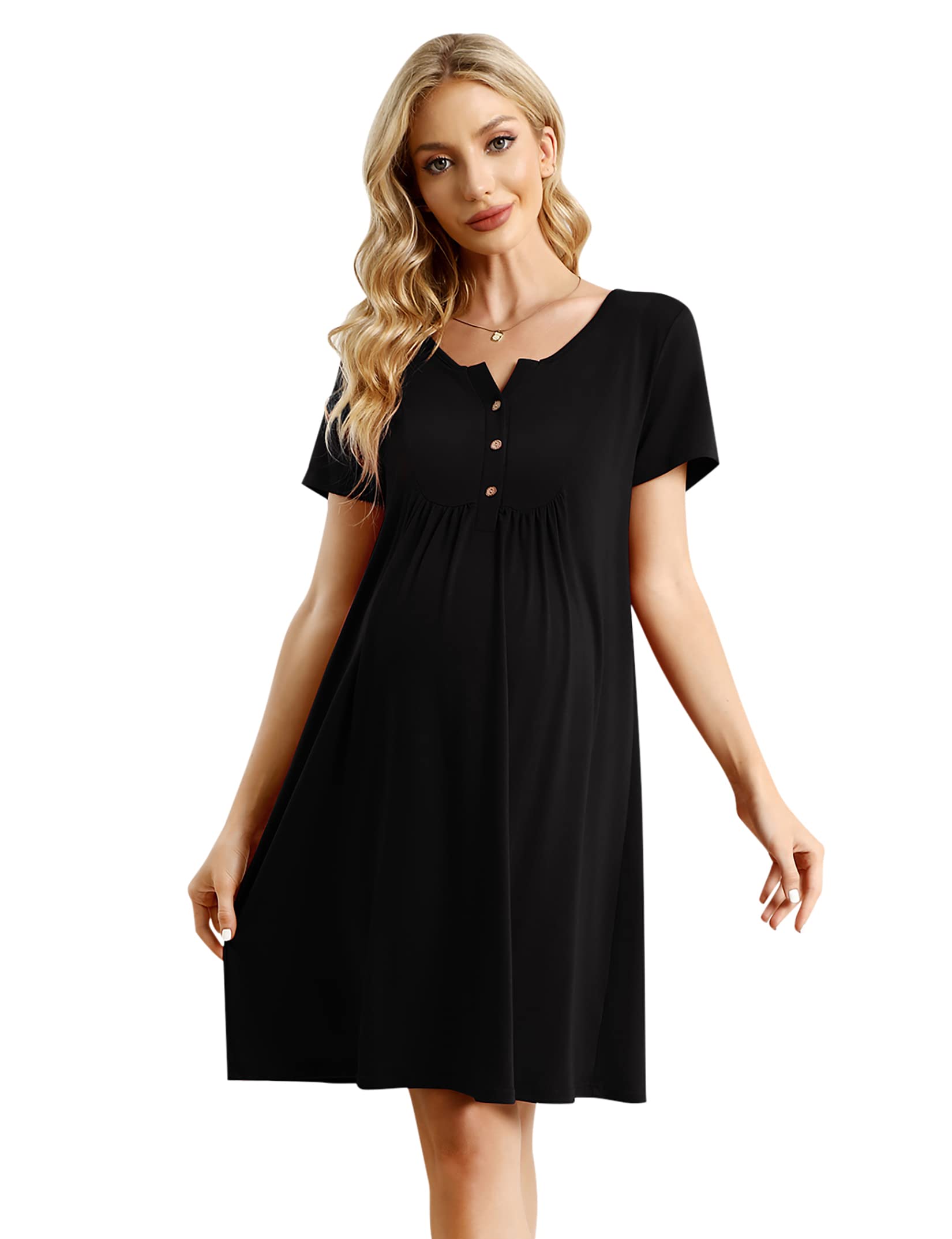 YESFASHION Women's Maternity Dress Short Sleeve Midi Nursing Casual Bu – Yesfashion