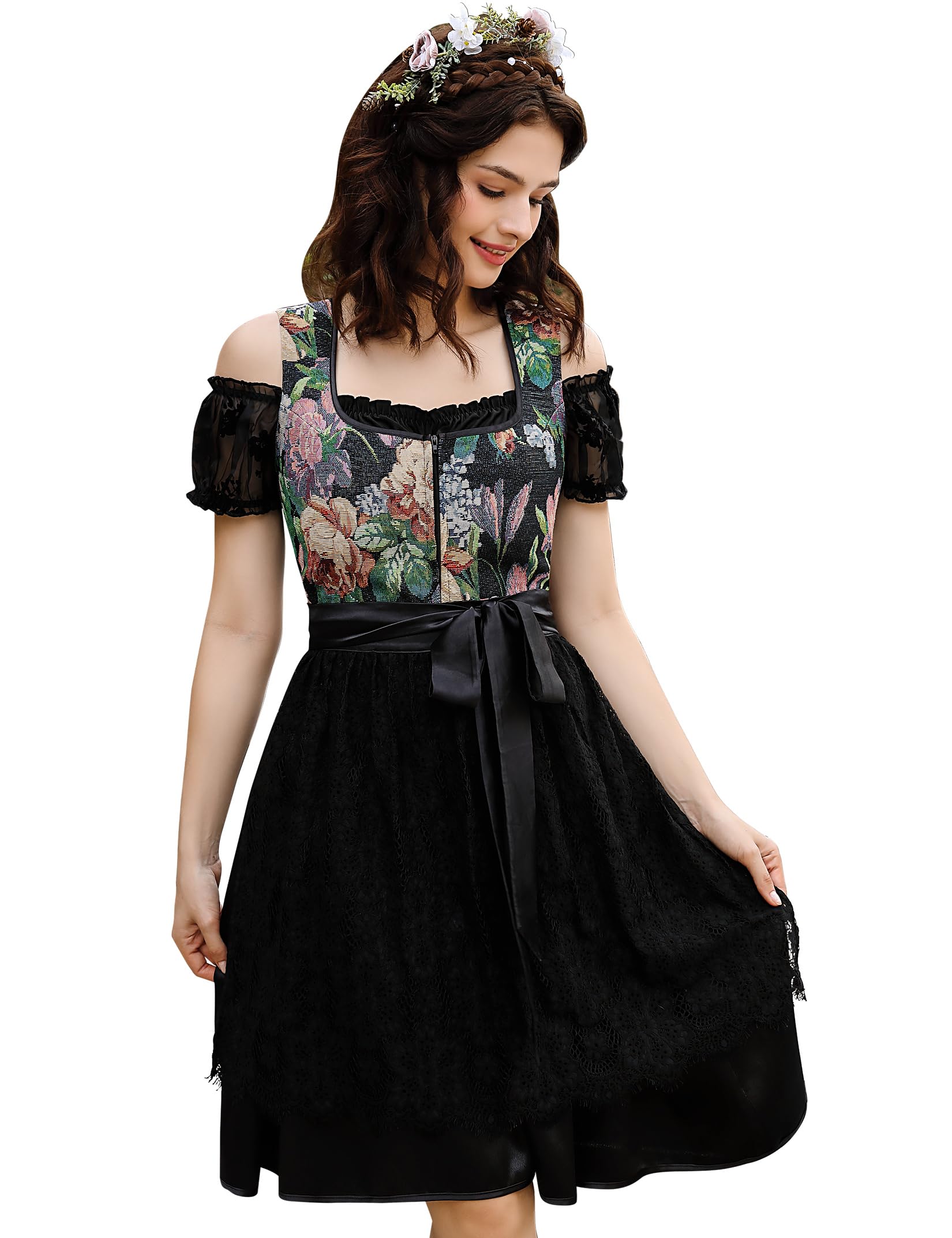 Dirndl Tradizionale Donna YesFashion, Abito 3 Pezzi Per Oktoberfest, Con Grembiule E Camicetta