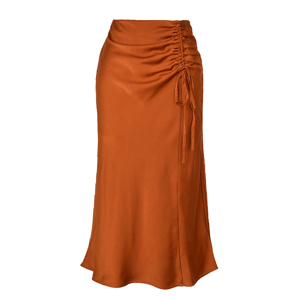 YESFASHION Women Ruched Drawstring Elegant Skirt Dress Pants