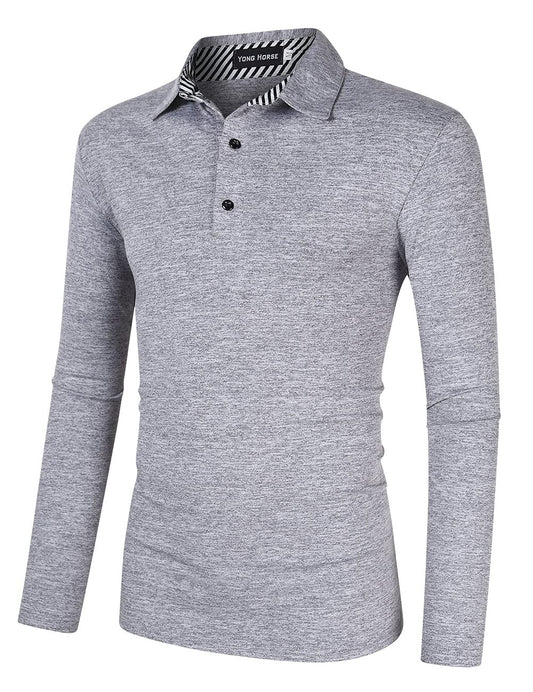 YESFASHION Men's Casual Long Sleeve Collar Slim Button Polo T-Shirt