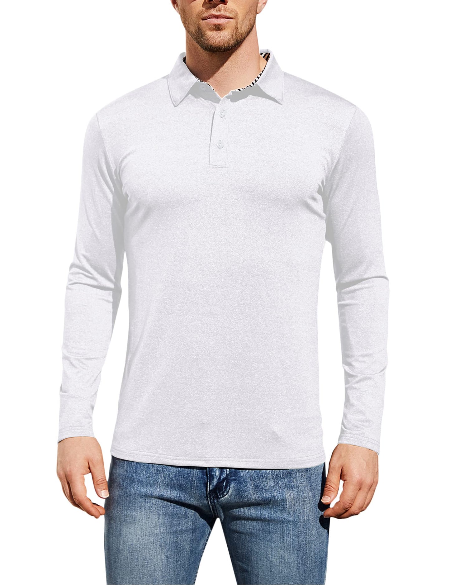 YESFASHION Men's Casual Long Sleeve Collar Slim Button Polo T-Shirt