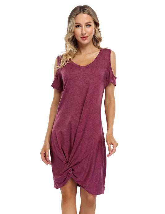 YESFASHION Women's Twist Knot T Shirt Dress Black