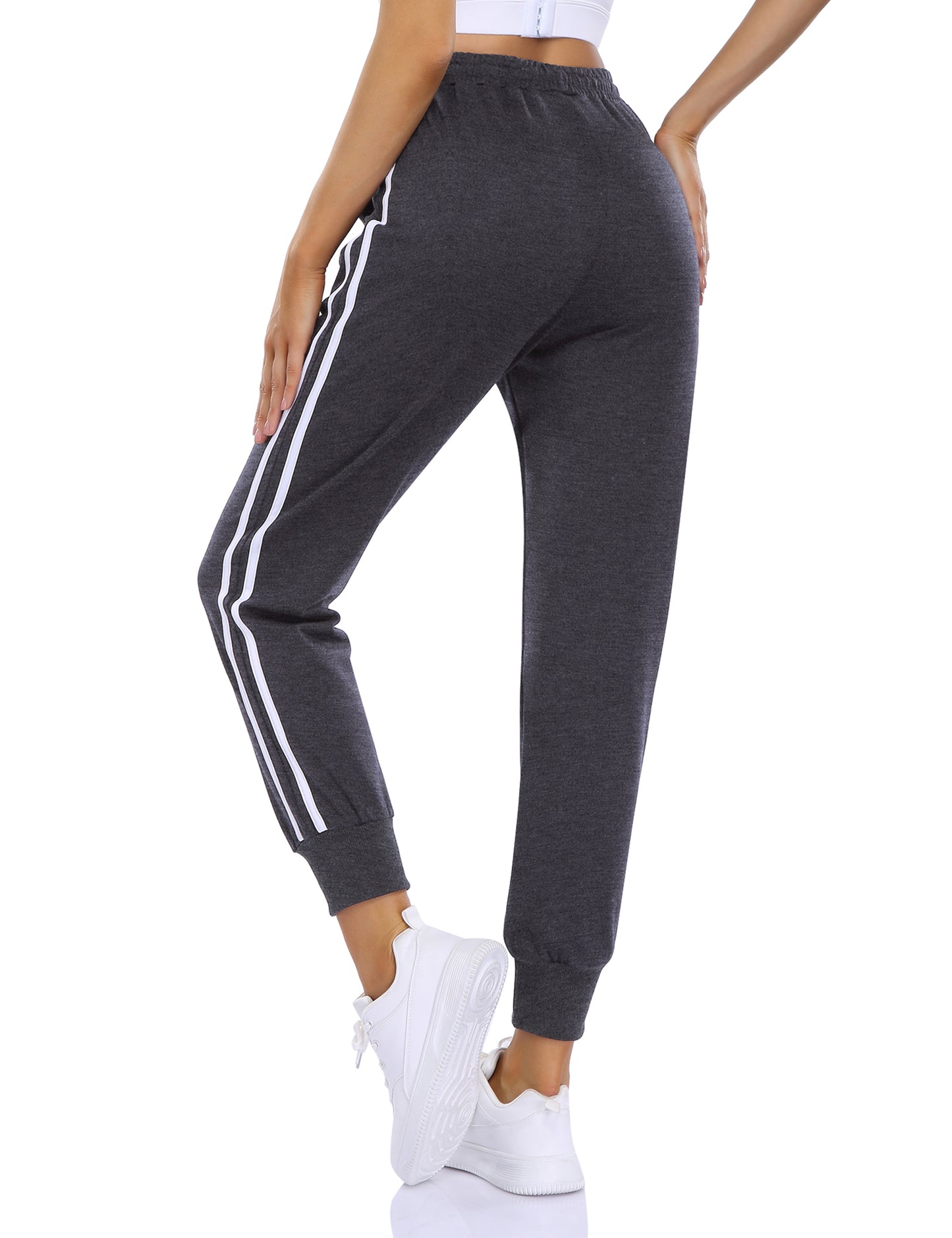 YESFASHION Women's Drawstring Exercise Pants Dark Grey