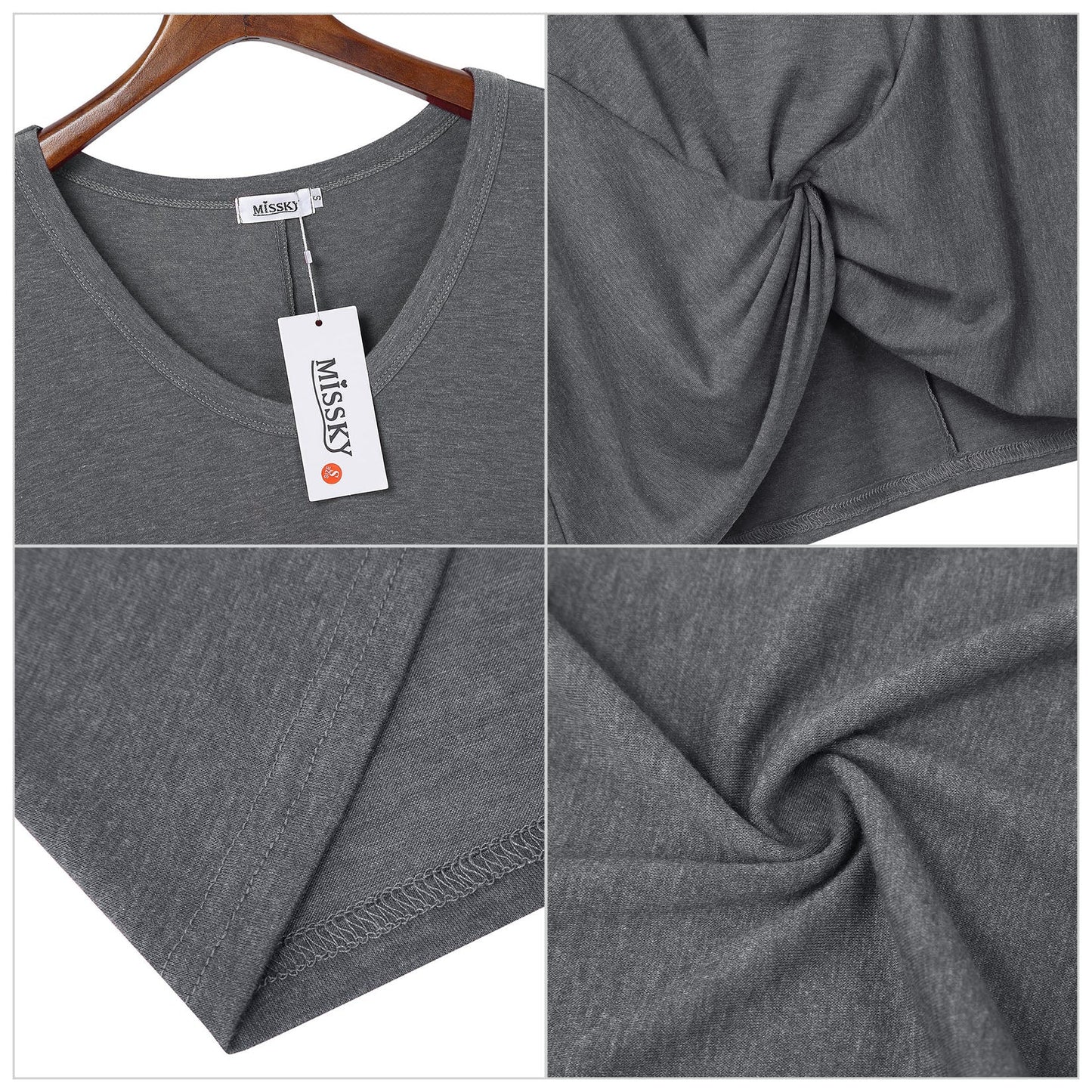 YESFASHION Women's Twist Knot T Shirt Dress Grey