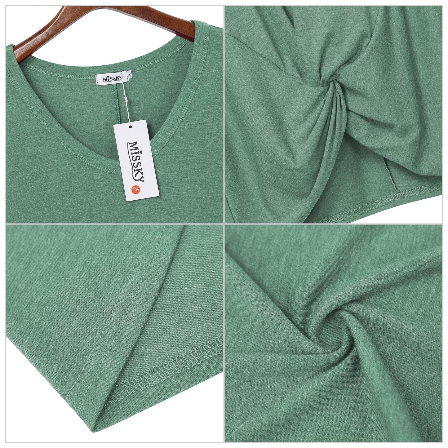 YESFASHION Women's Twist Knot T Shirt Dress Green
