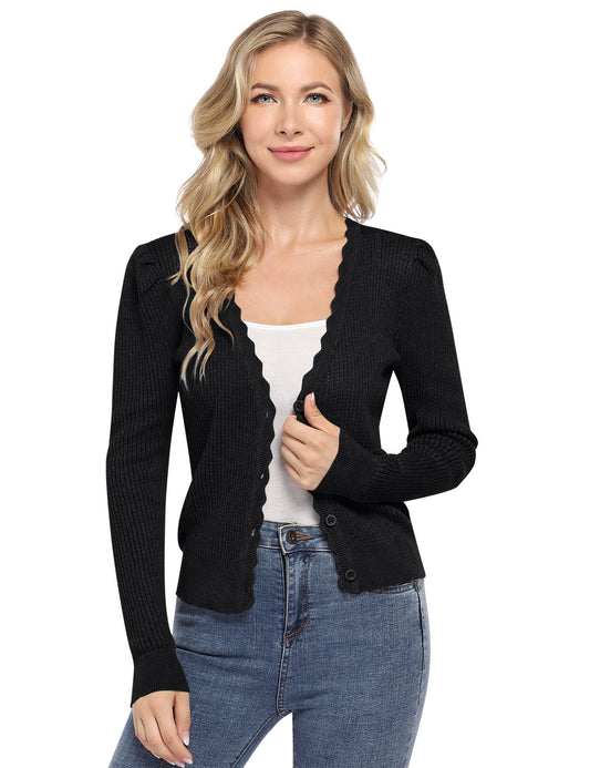 YESFASHION Women's Cropped Button Cardigan Sweaters Black
