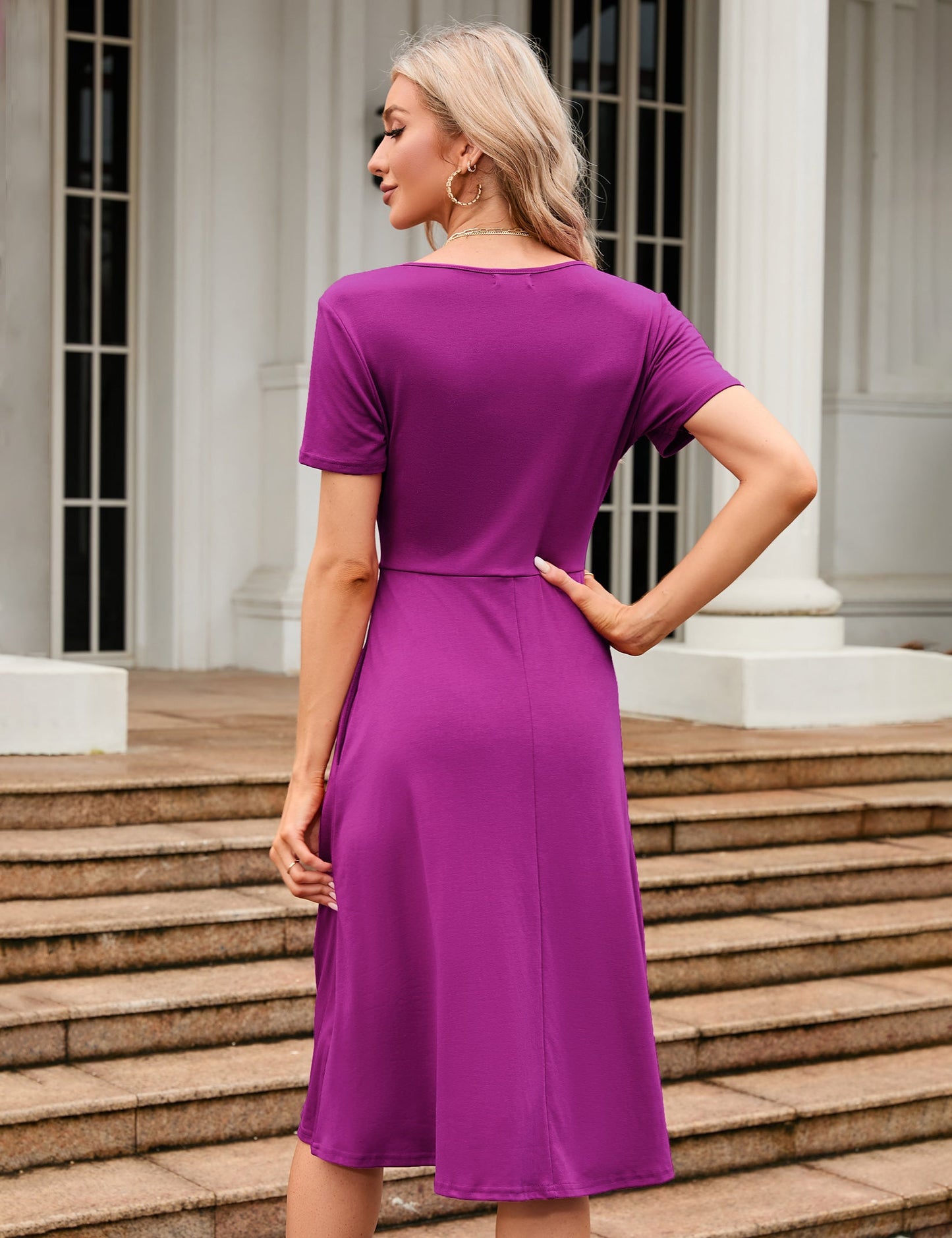 YESFASHION Women's V-neck Casual Dress Purple