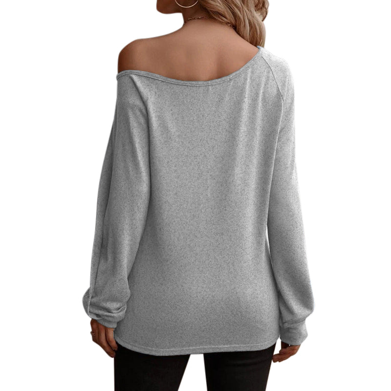 YESFASHION Women Button Off-the-shoulder Long-sleeved Tops