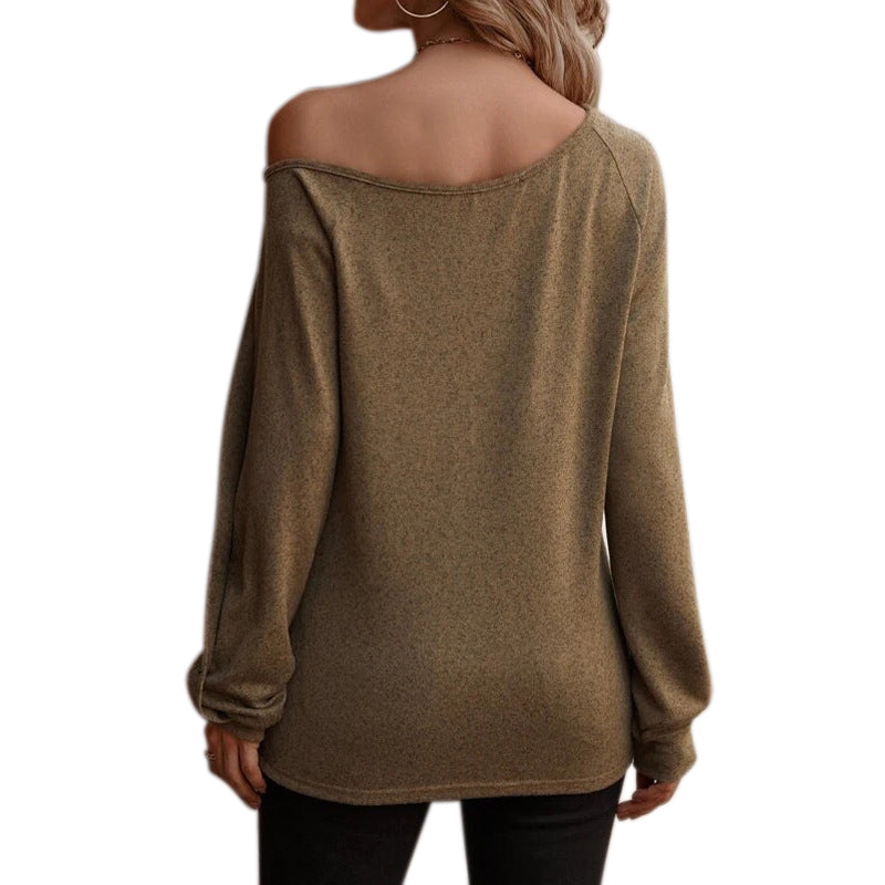 YESFASHION Women Button Off-the-shoulder Long-sleeved Tops