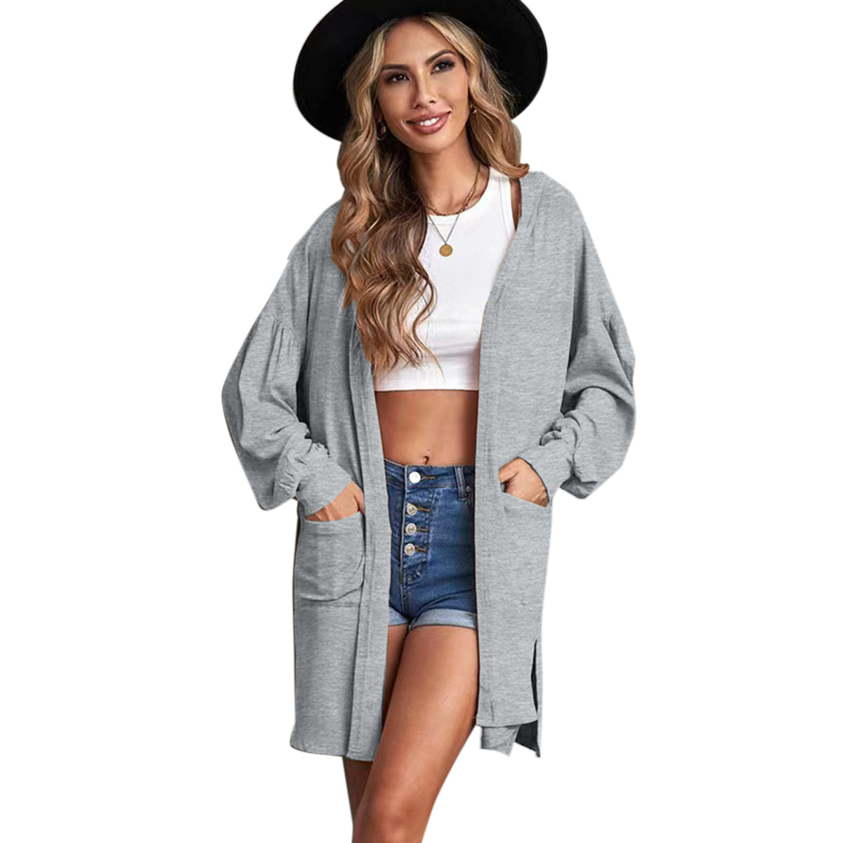 YESFASHION Pocket Hooded Long Sleeve Cardigan Women Sweaters