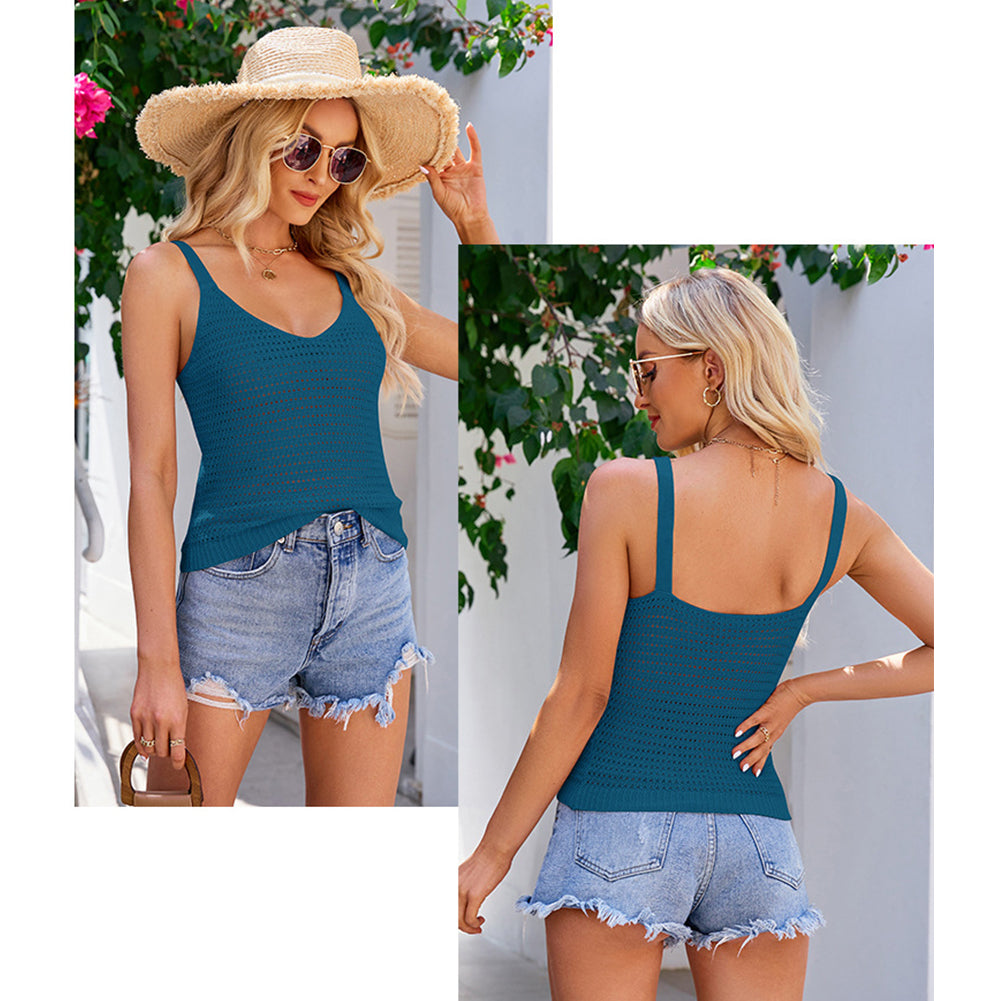 YESFASHION Women V Neck Knitted Blouses Tank Tops