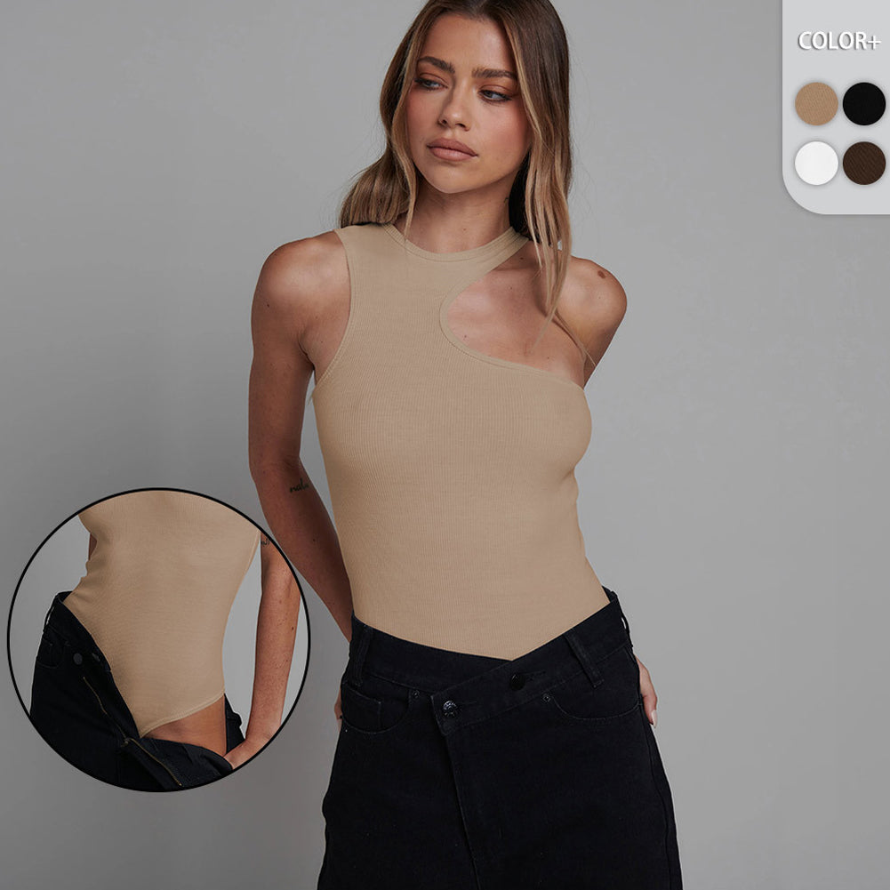 YESFASHION Sexy Halter Neck Cut Out Slanted Shoulder Tank Tops