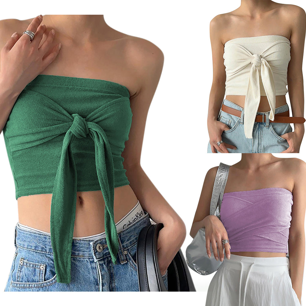 YESFASHION Women Sexy Front Twist Tube Strapless Tops