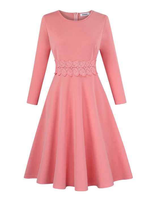 YESFASHION Ladies Cocktail Embroidered A-Line Dress Pink