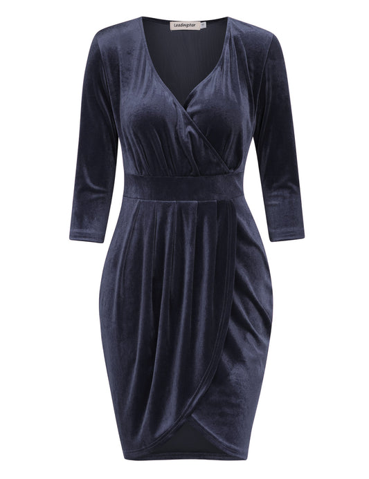 YESFASHION Women's Velvet Tulip Bodycon Party Dress Grey