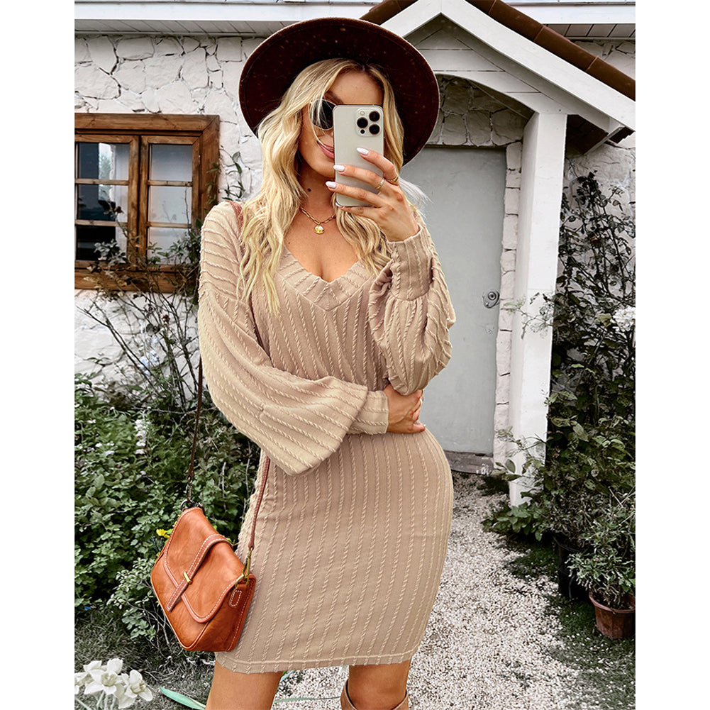 Women Casual Dress Winter Long-sleeved Hip Skirt Clothing Dress PBY-0Y0C