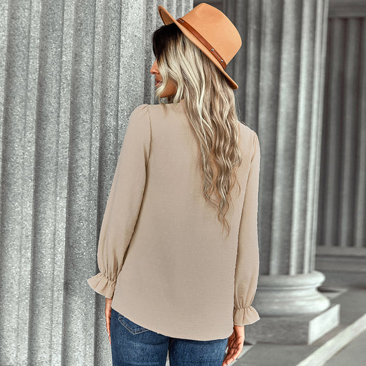 YESFASHION V-neck Shirts Women Fashion Casual Polka Dot Shirts