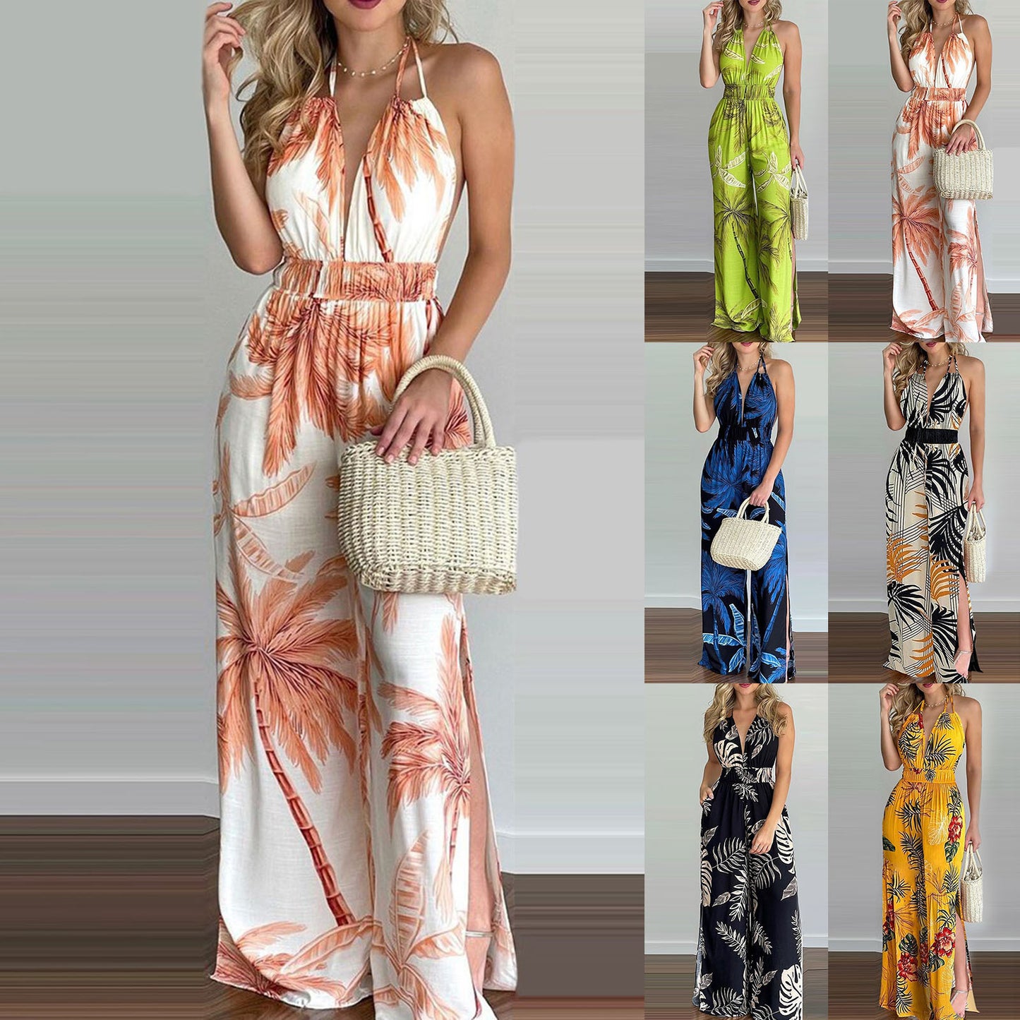 YESFASHION Women's Dress Wish Digital Printing Colorful Jumpsuit