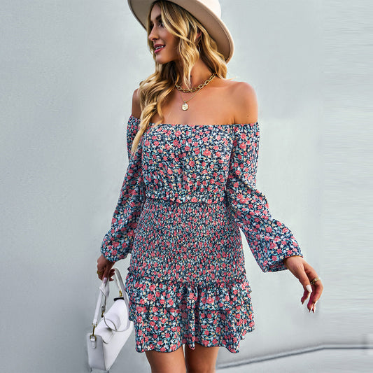 YESFASHION Casual Dress One-shoulder Printed Skirt