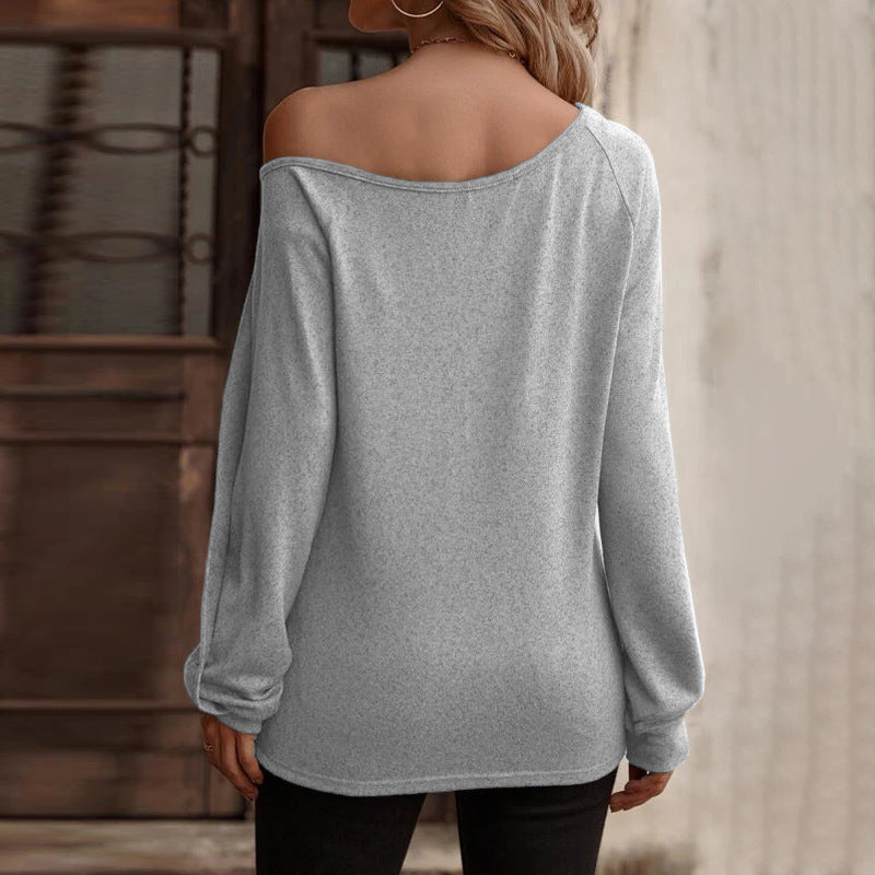 YESFASHION Women Button Off-the-shoulder Long-sleeved Tops