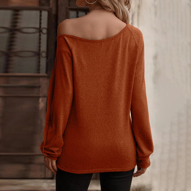 YESFASHION Women Button Off-the-shoulder Long-sleeved Tops