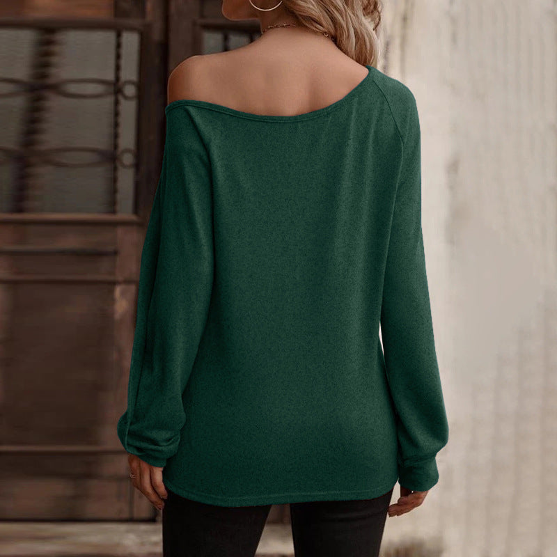 YESFASHION Women Button Off-the-shoulder Long-sleeved Tops