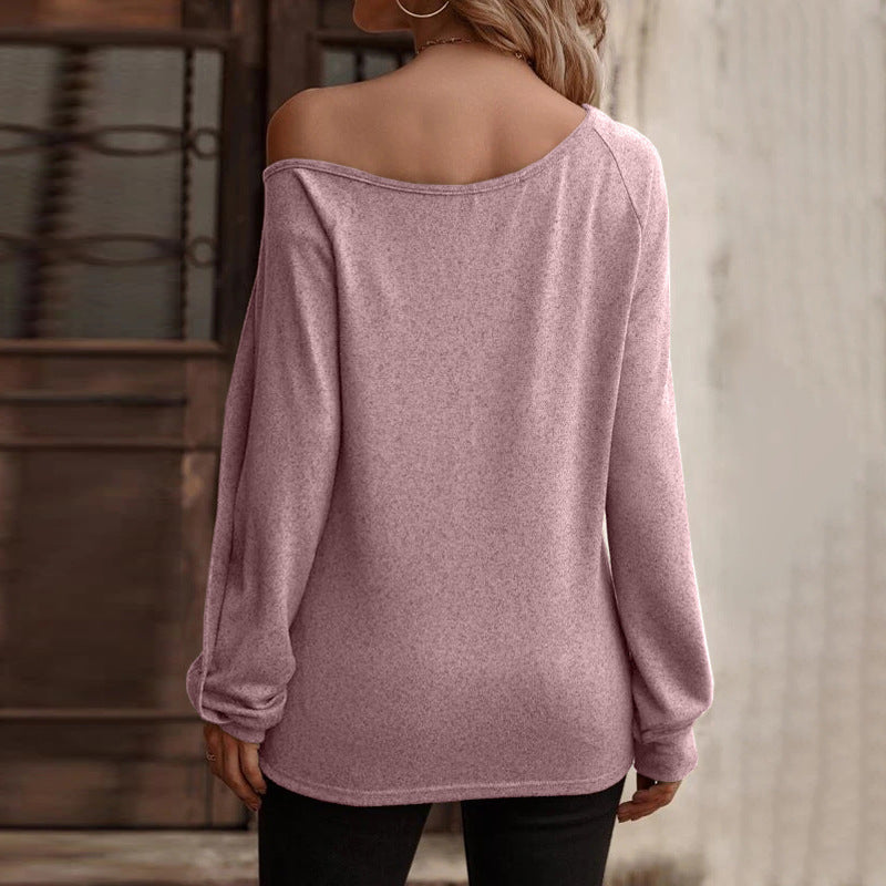 YESFASHION Women Button Off-the-shoulder Long-sleeved Tops