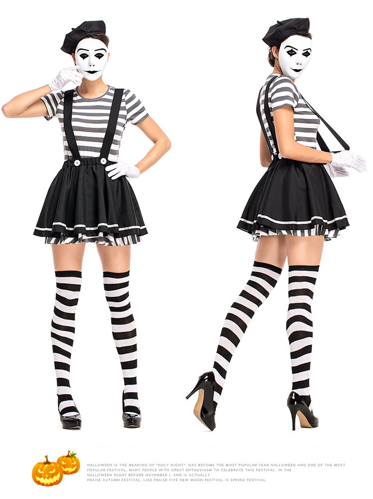 YESFASHION Women Mime Costume Silent Actor Clown Costume