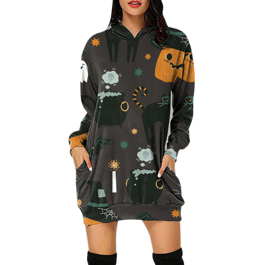 YESFASHION Halloween Hooded Long-sleeve Dress