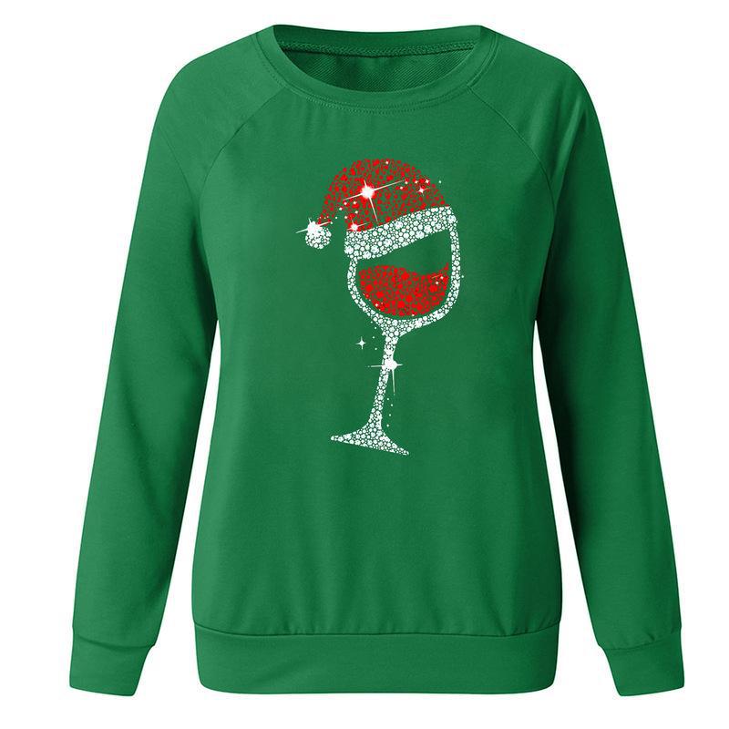 YESFASHION Christmas Wine Glass Crew Neck Long-sleeve Sweatshirts