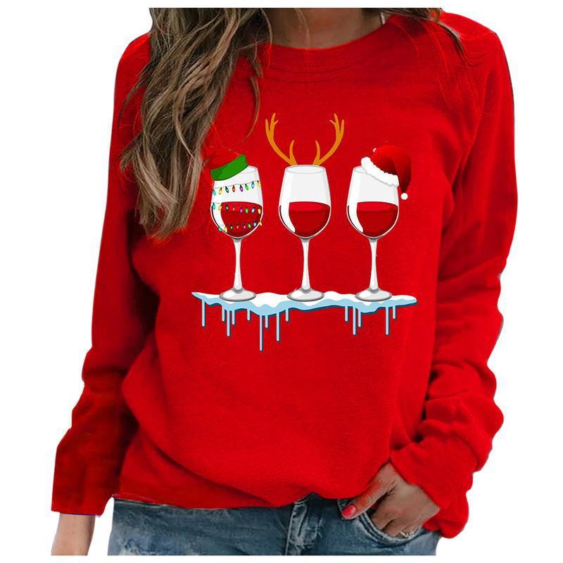 YESFASHION Santa Hat Graphic Print Crew Neck Raglan Women Sweatshirts
