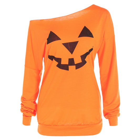YESFASHION Halloween Pumpkin Print Long Sleeve Sweatshirts T-shirt Tops