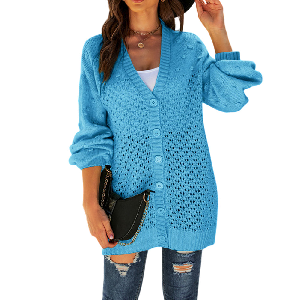 YESFASHION Versatile Long Sleeve Open Knit Cardigan V-neck Sweaters
