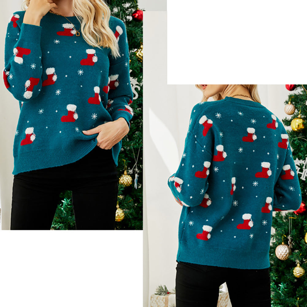 YESFASHION Christmas Hat Sweet Crew Neck Sweaters