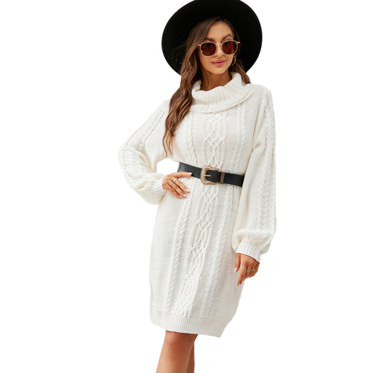 YESFASHION Solid Cable Long Turtleneck Sweaters