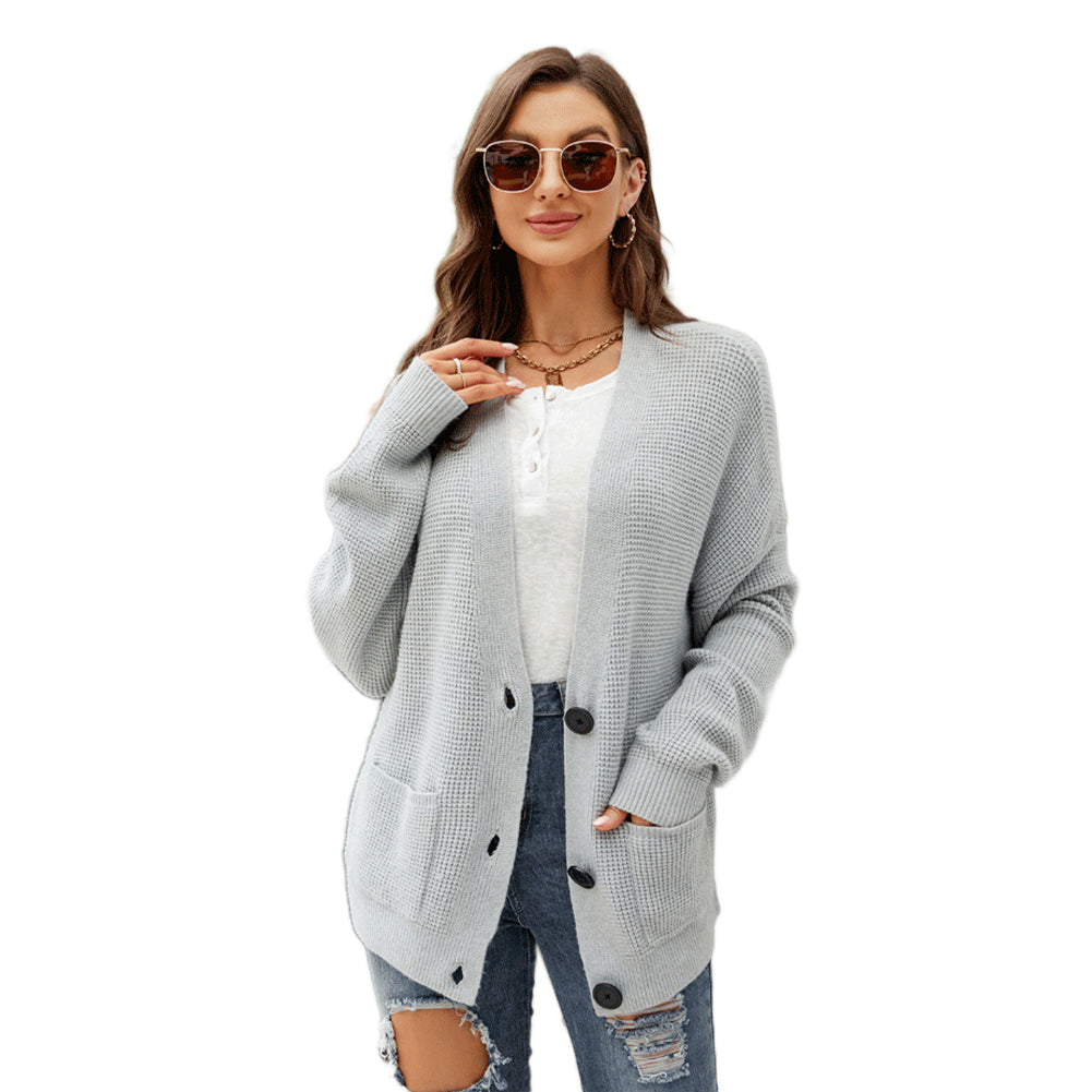 YESFASHION V-neck Coats Solid Color Outerwear Sweaters Jacket