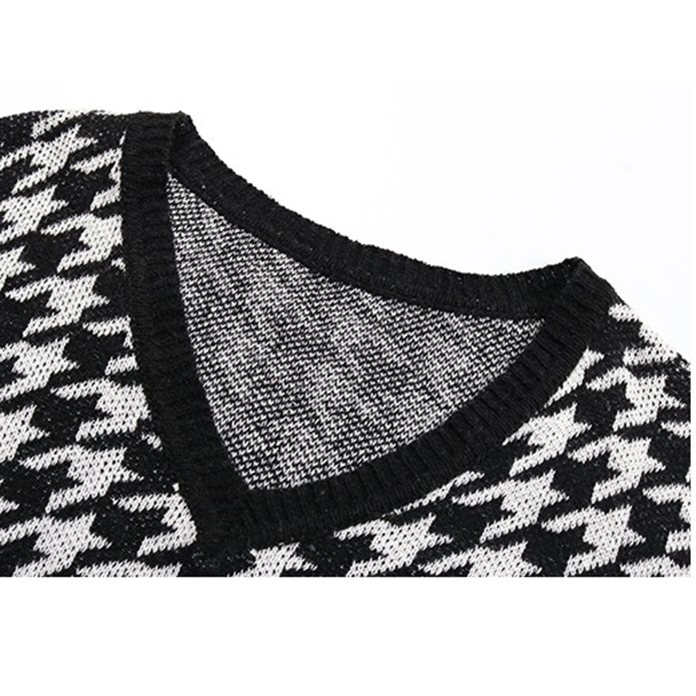 YESFASHION Houndstooth Slim Fit Low Neck Long Knitted Sweaters Dress