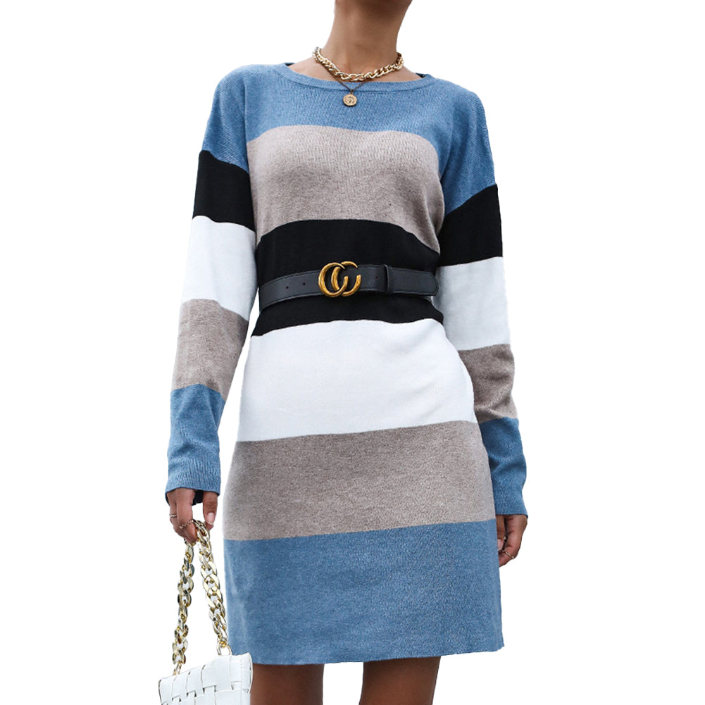 YESFASHION Crewneck Slouchy Pullover Sweaters Colorblock Dress