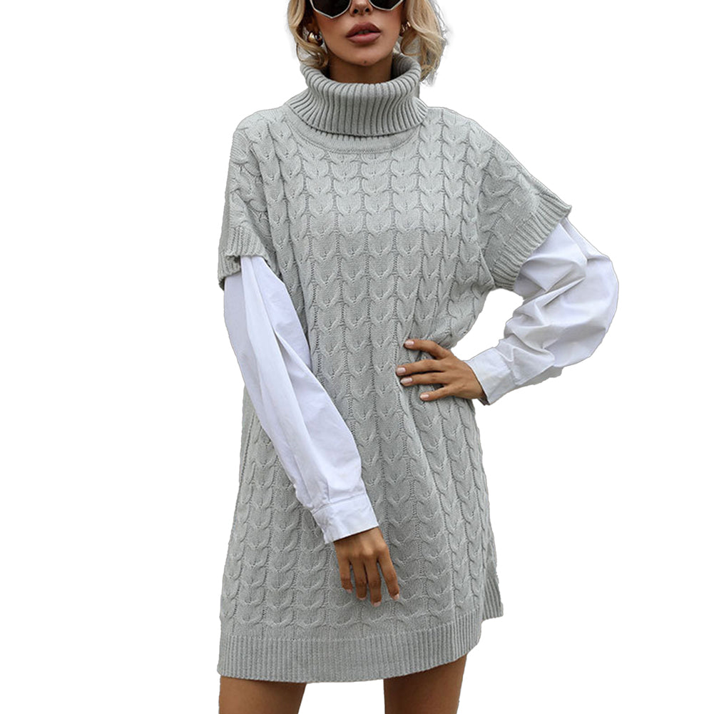 YESFASHION Solid Knit Long Tank Top Turtleneck Sweaters Dress