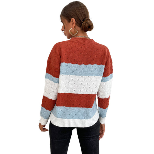 YESFASHION Casual Top Colorblock Long Sleeve Loose Sweaters