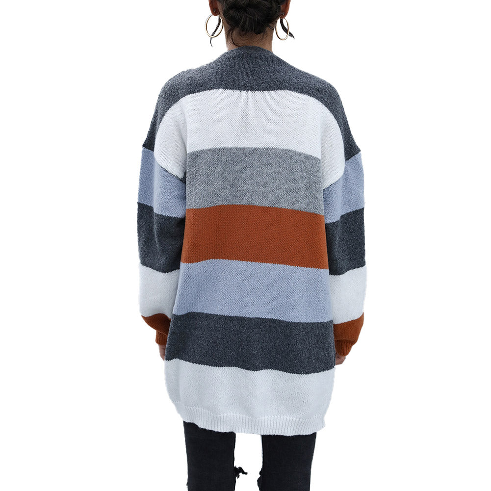 YESFASHION Casual Coats Colorblock Long Sleeve Sweater Cardigan