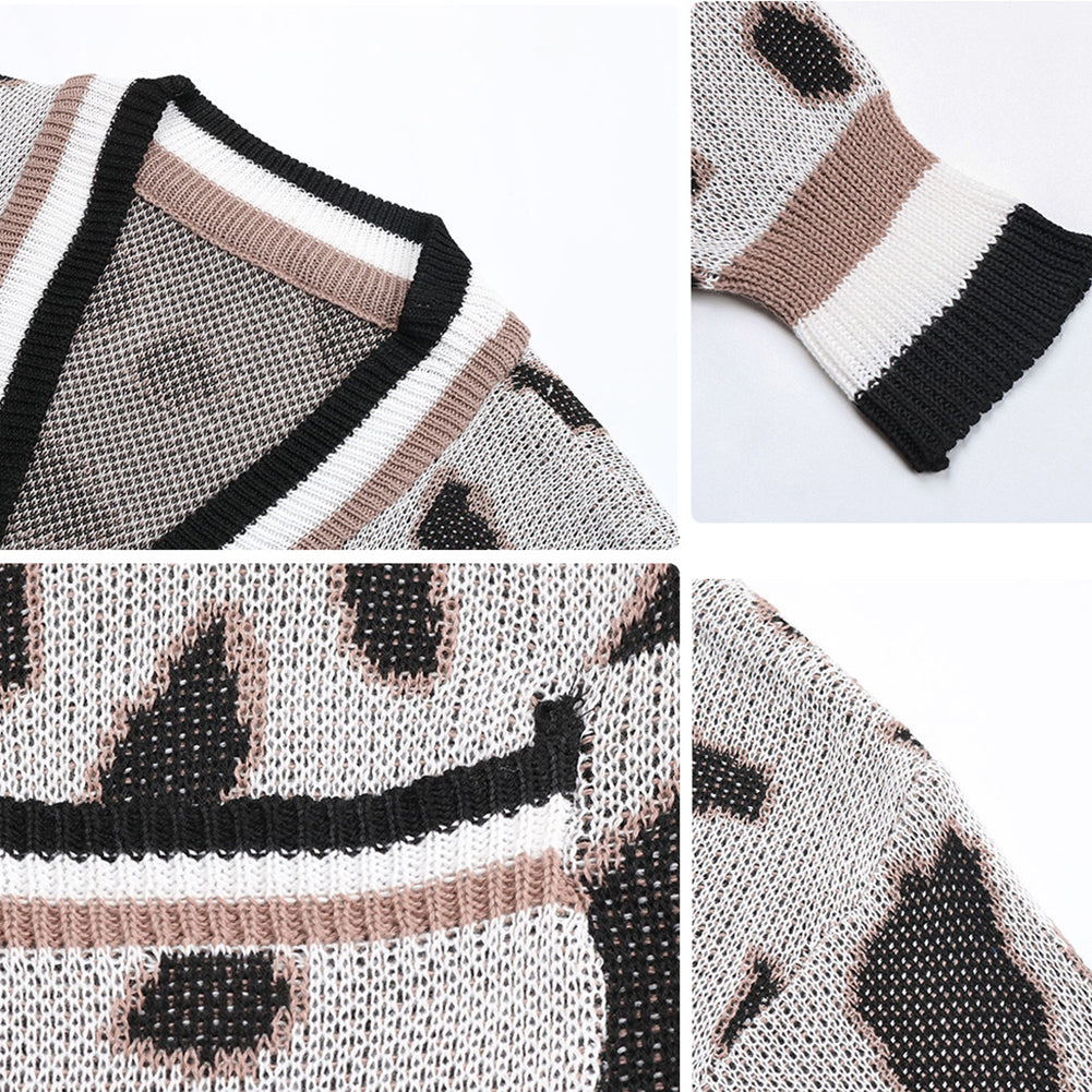 YESFASHION Fall/winter Long Sleeve Leopard Print Sweaters Cardigan