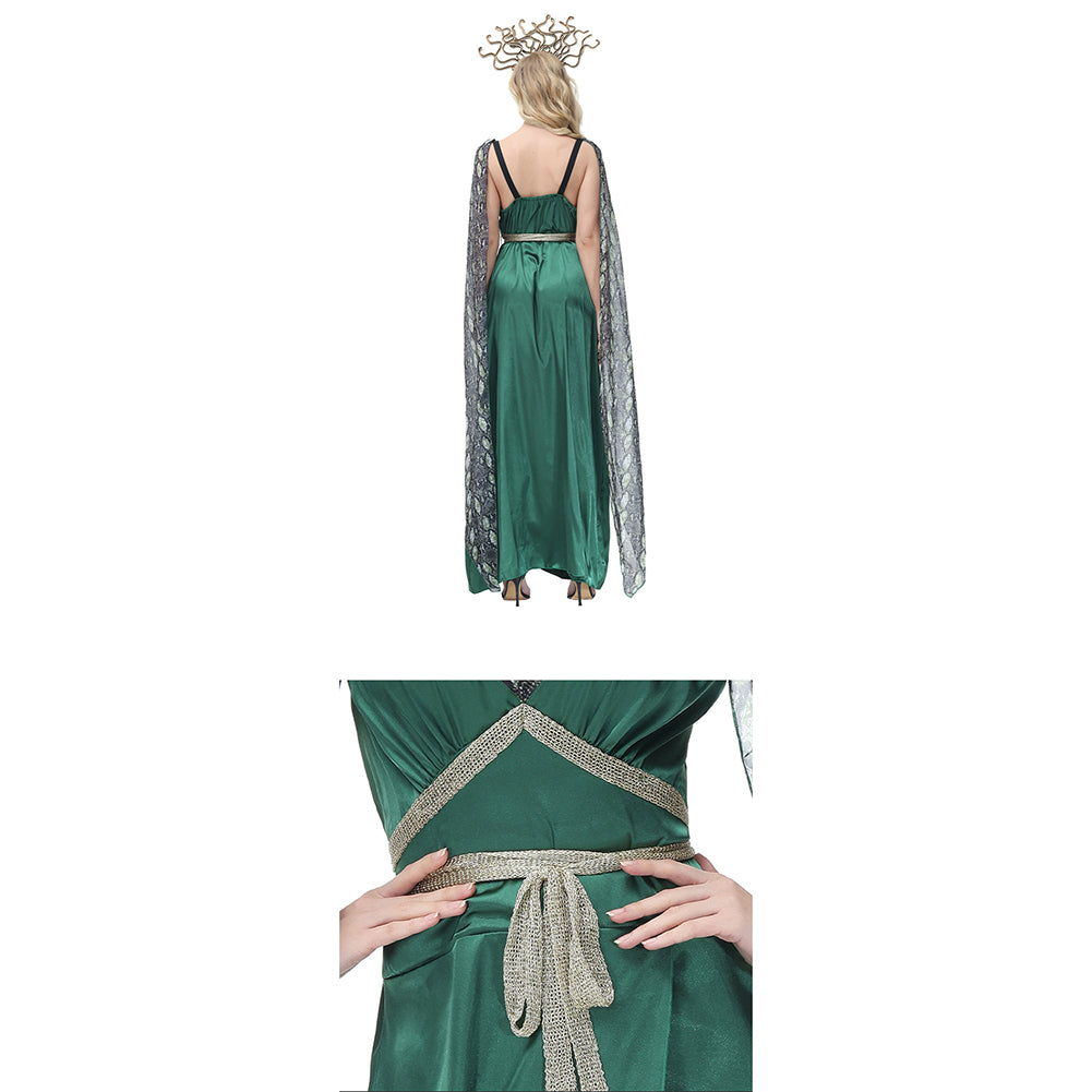 YESFASHION Snake Print Slit Maxi Dress Mythical Siren Medusa Dress