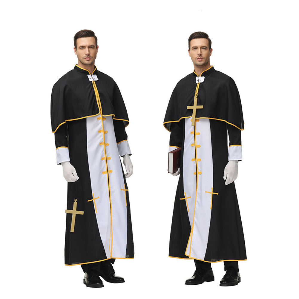 YESFASHION Cosplay Priest Roman Priest Black Robe Party Clothes