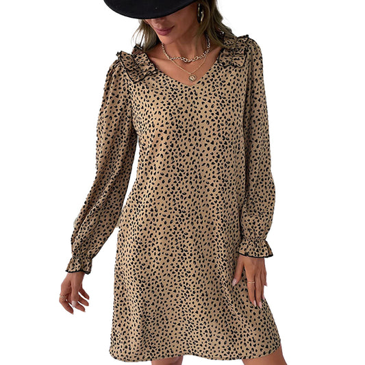 YESFASHION Fall New Long Sleeve Leopard Dress