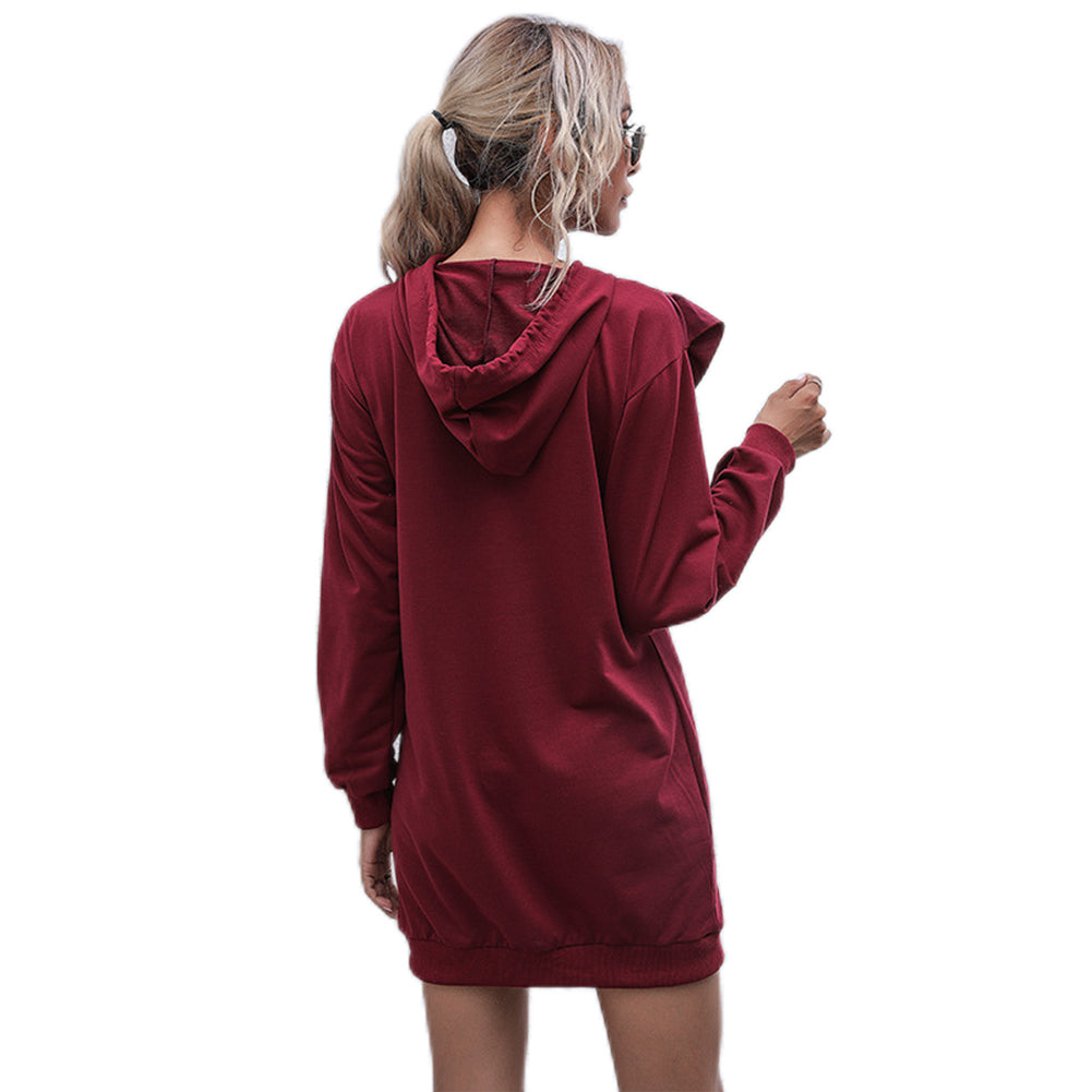 YESFASHION Mid-length Ruffled Panelled Sweatshirts Dress