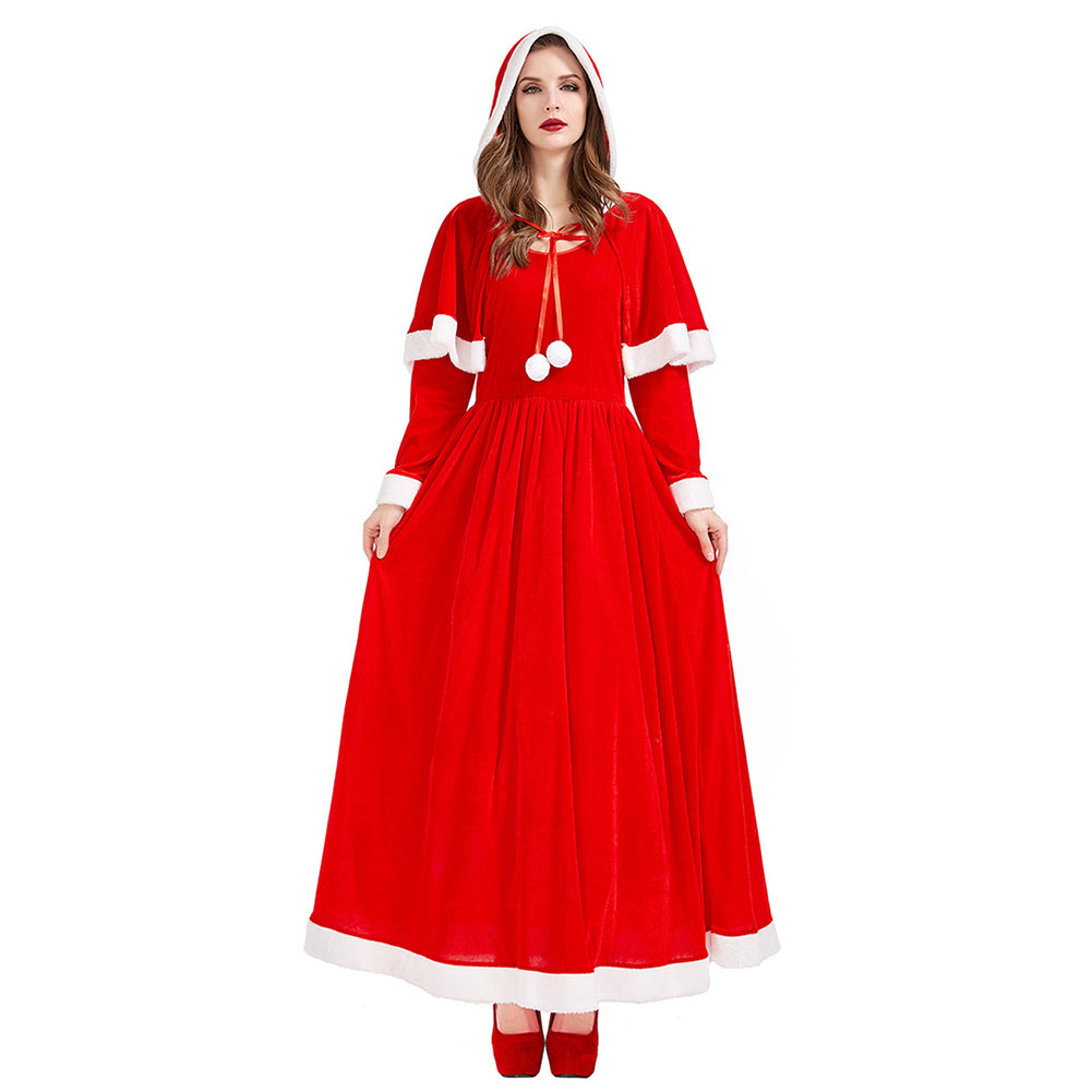 YESFASHION Spandex Christmas Costume Santa Shawl Maxi Dress