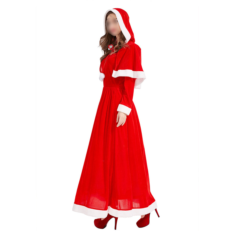 YESFASHION Spandex Christmas Costume Santa Shawl Maxi Dress