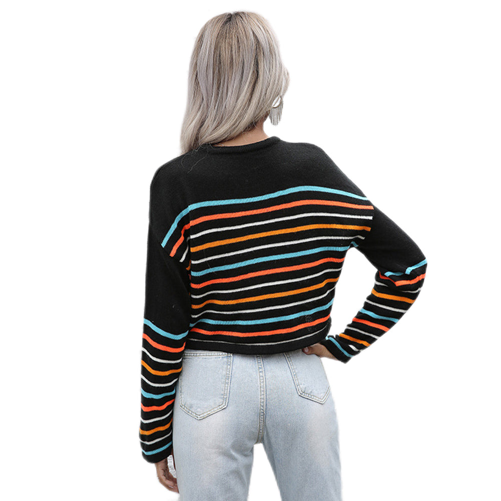 YESFASHION Colorful Striped Tops Women Knitted Sweaters