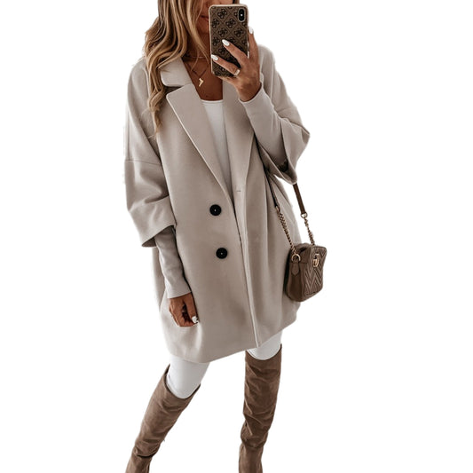 YESFASHION 3/2 Sleeve Button Lapel Pocket Wool Jacket Coats